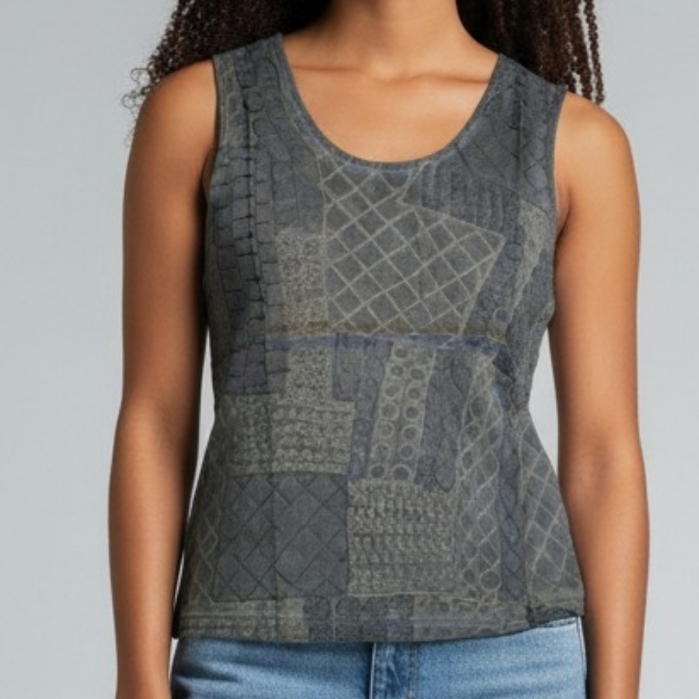 Parsley & Sage Gray Patchwork Scoop Tank In Colour Charcoal 4188